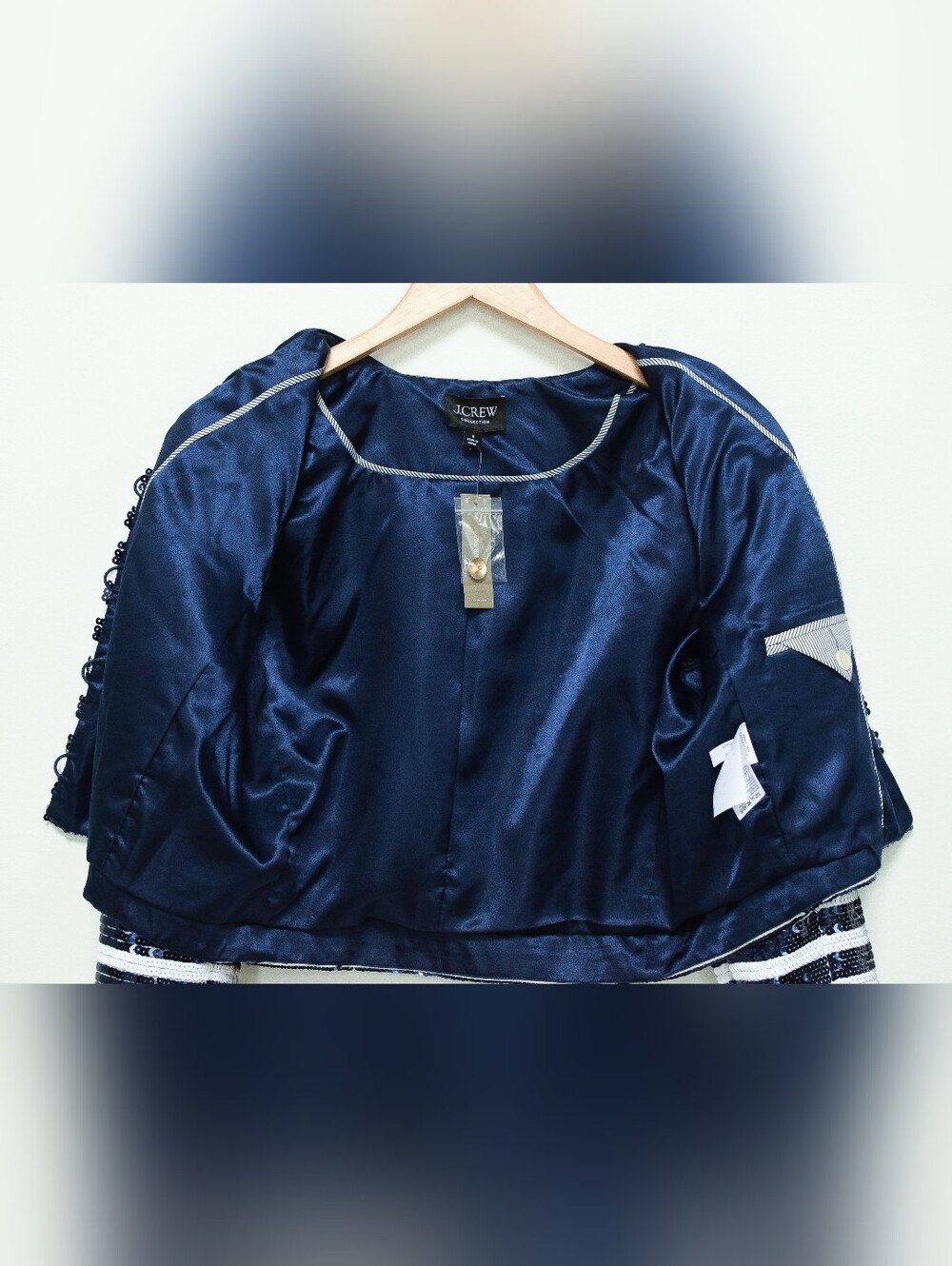 NWT J. Crew Collection Louisa Lady Jacket Sequin Blazer Striped Blue White Sz 8 - Picture 11 of 14